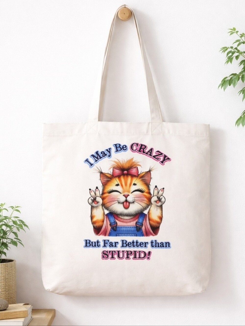 Sarcastic Cat Tote Bag Funny Gift for Cat Lovers Reusable Canvas Bag